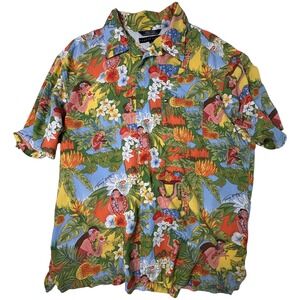 Tommy Hilfiger Large Hawaiian Shirt Mens Multicolor Hula Tropical Rayon